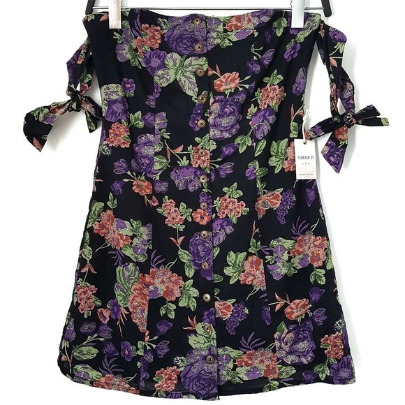 Forever 21 Black/Purple/Multi Floral Dress, M - Picture 1 of 7
